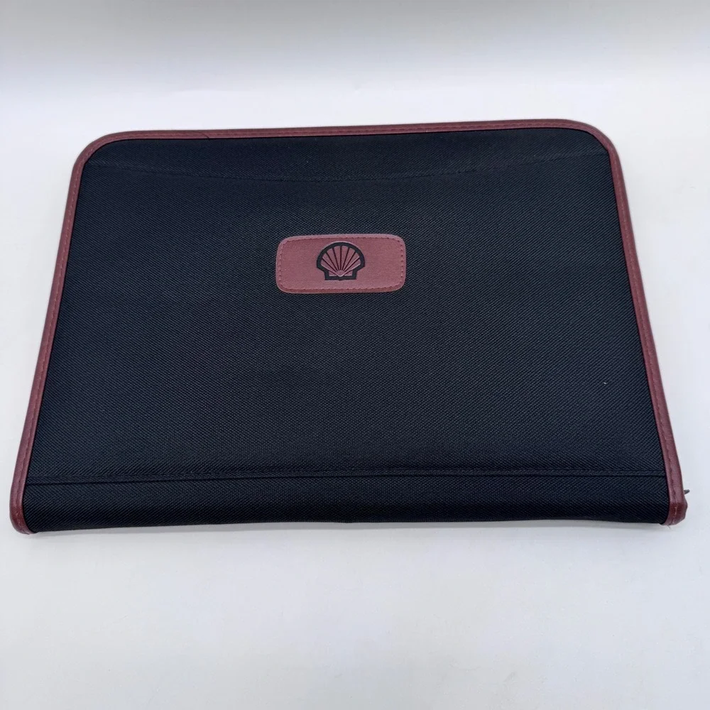 Shell Padfolio Black Brown Zippered Organizer Portfolio with Notepad and 2 pens
